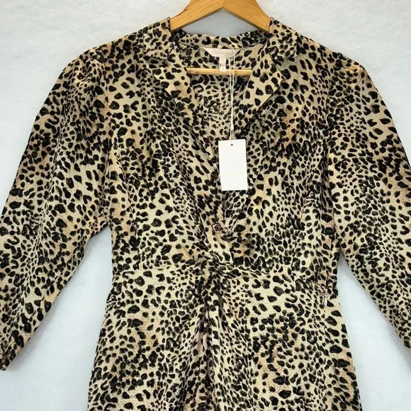NWT Rebecca Taylor Lynx Tie Silk Leopard Print Satin Long Sleeve Dress Size 0 - Picture 4 of 8